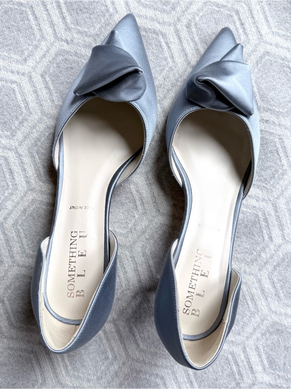 Something Bleu Sadie D’Orsay Kitten Heel Blue Satin Bridal Shoes Women 9.5 Italy